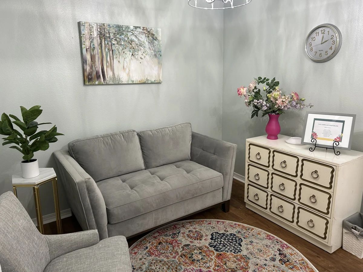 Cozy sitting area with a couch and decorative elements