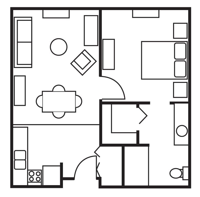Benton House of Stockbridge, assisted living in Stockbridge, GA — Floor plan of a one-bedroom apartment layout