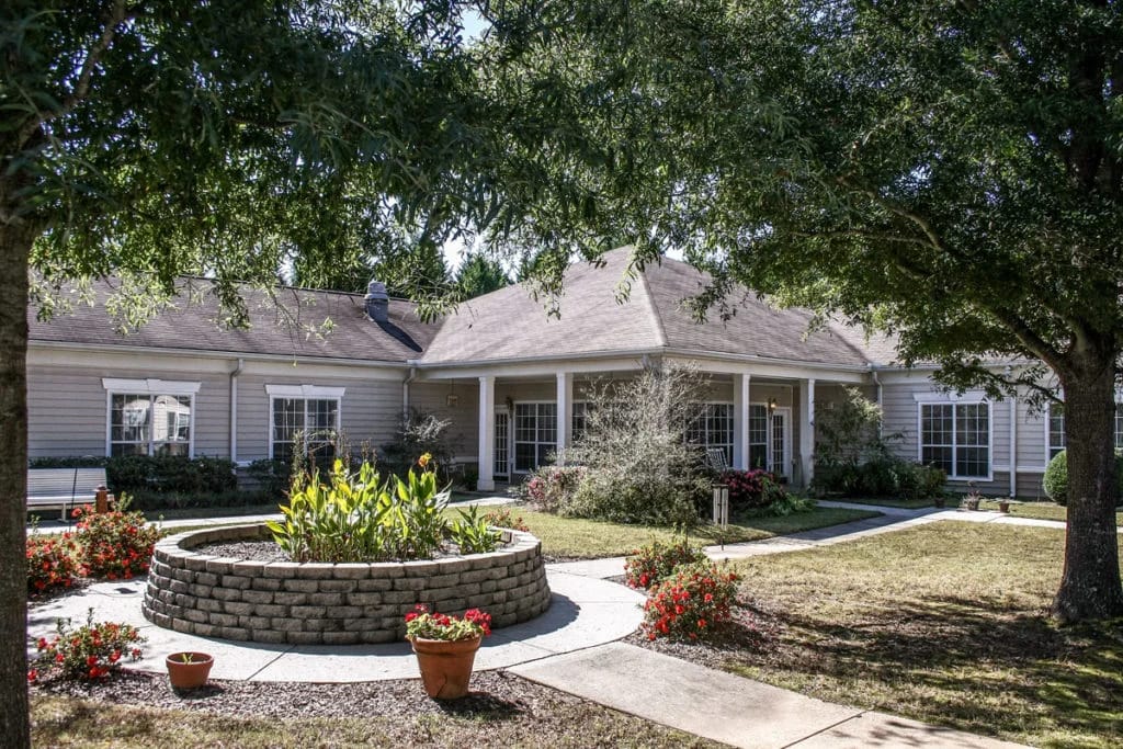 Exterior view of the assisted living facility gardens