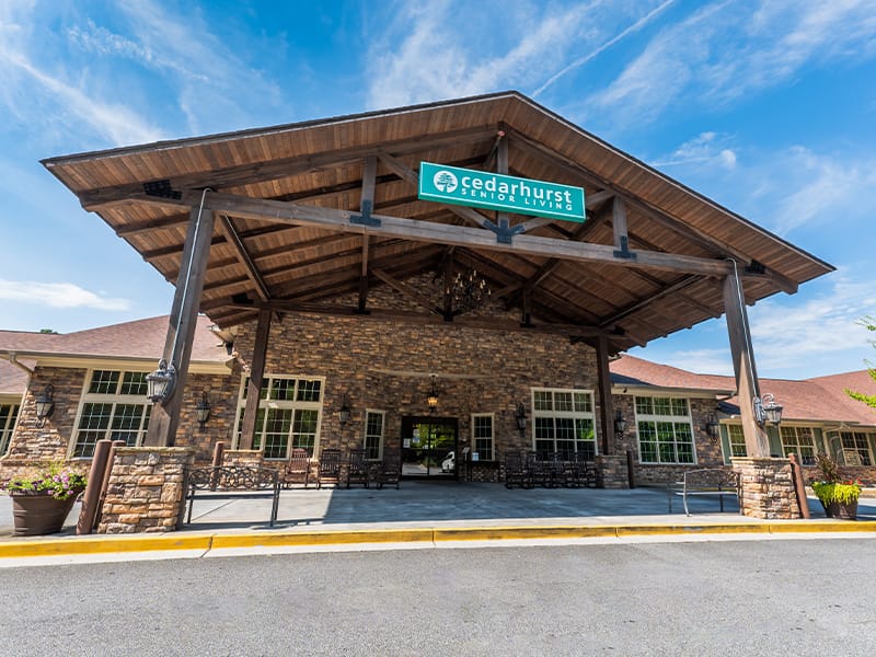 Exterior view of Cedarhurst Senior Living entrance