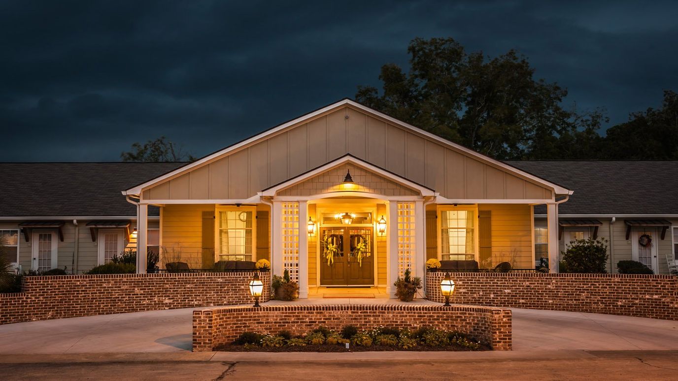 Exterior view of Fellowship Hillside during twilight