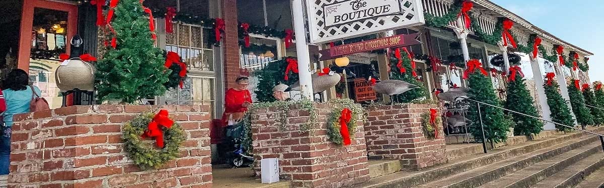 Building entrance decorated for the holidays