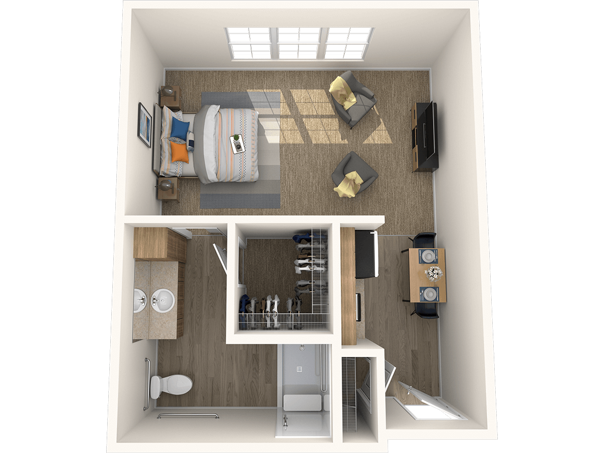 Floor plan of a private resident room.