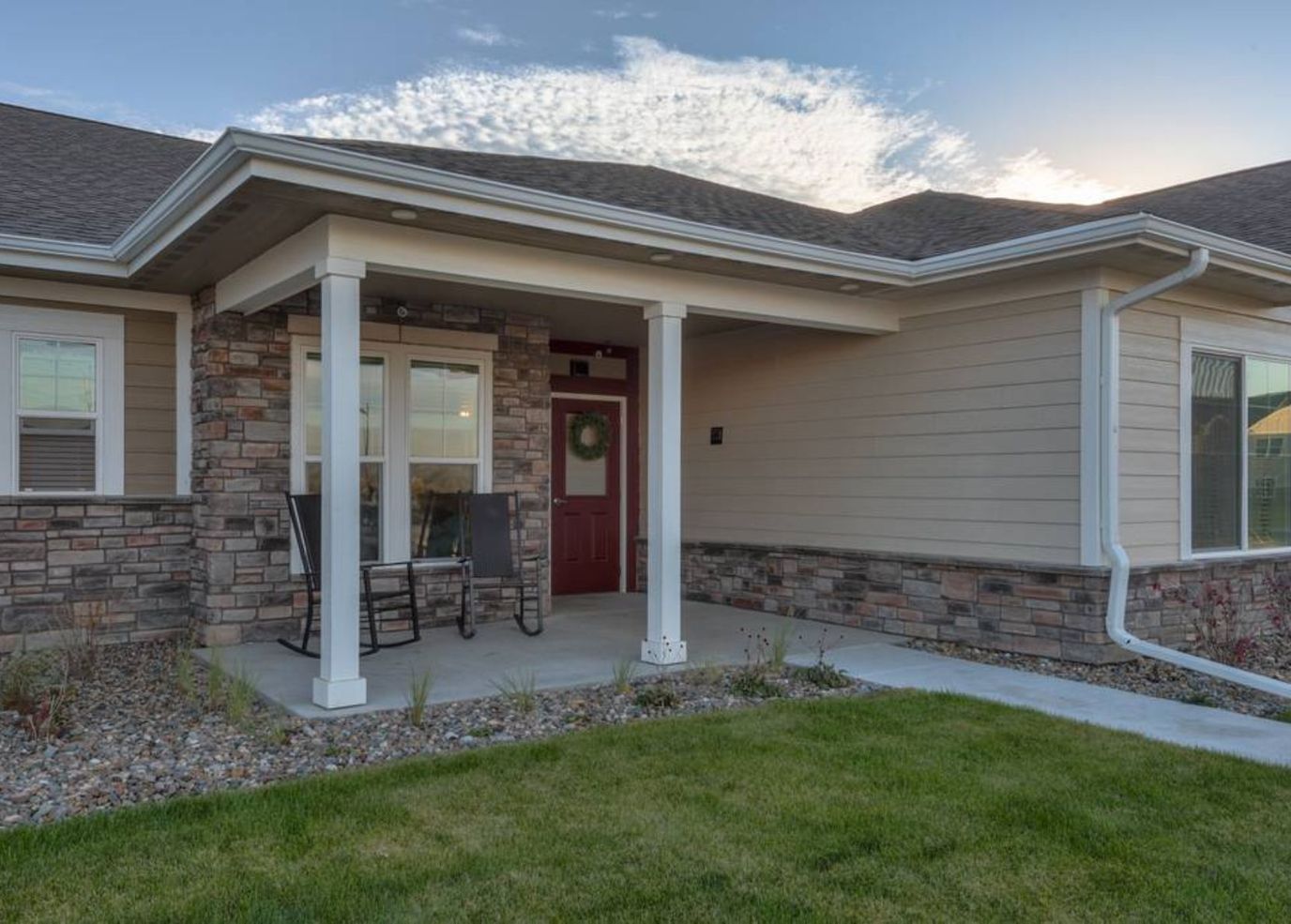 Exterior view of a residential building entrance.