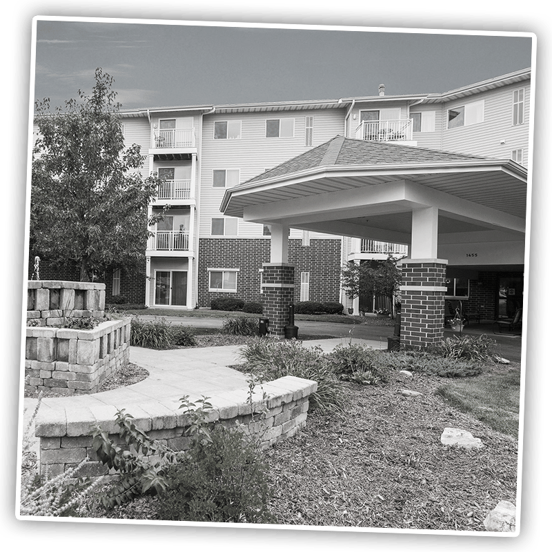 Entrance area of Park Vista Retirement Living with landscaping