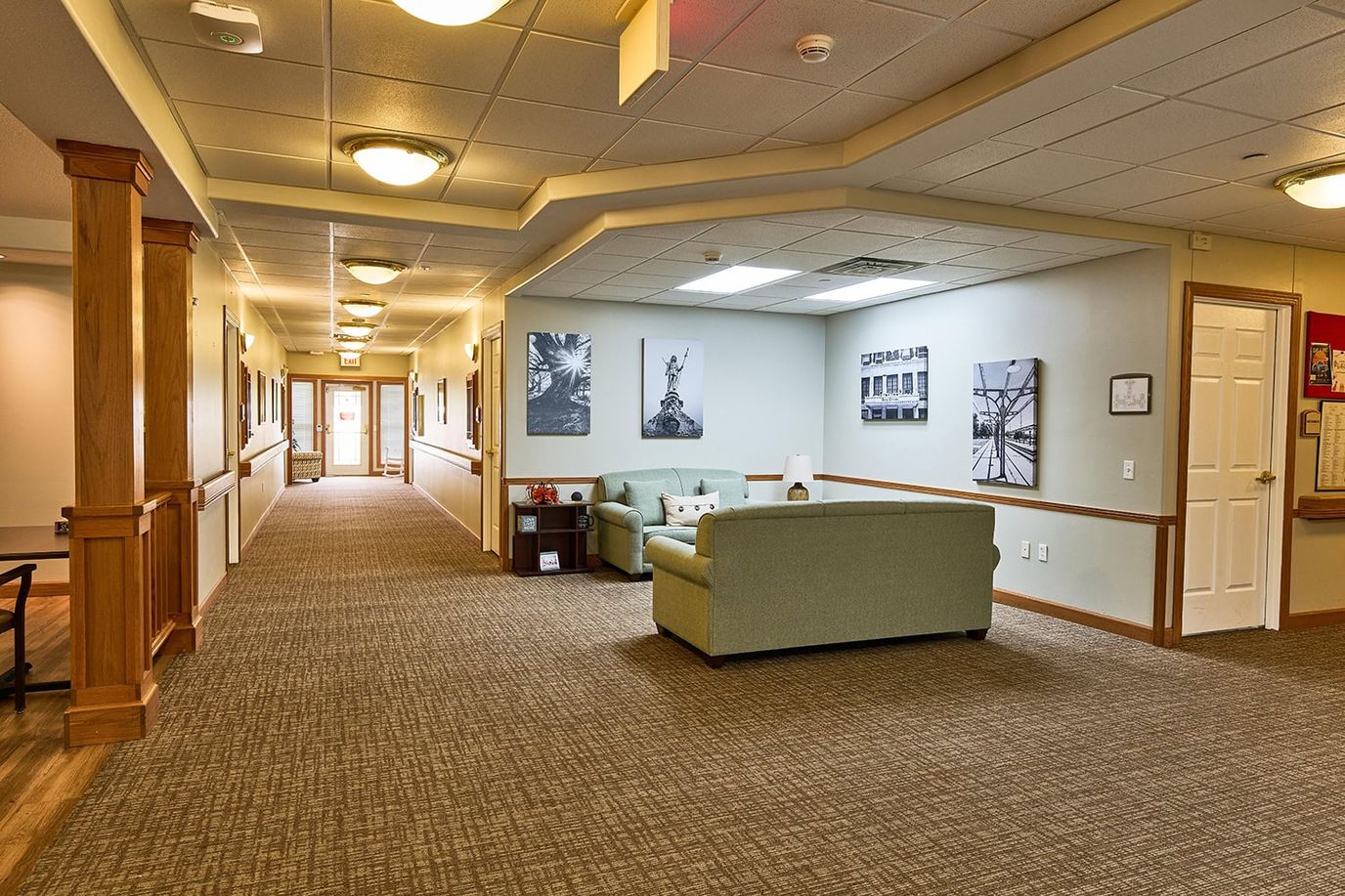 Interior common area with seating and artwork