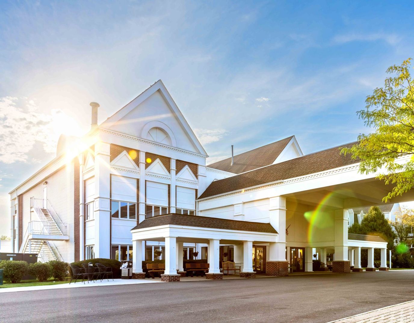 Exterior view of the Grand Victorian building with sunlight