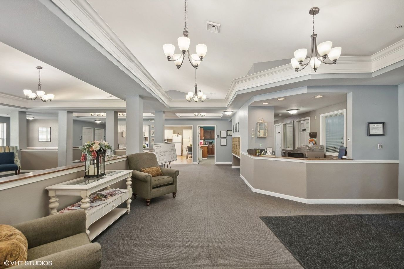 Bright interior of the facility's common area with furniture
