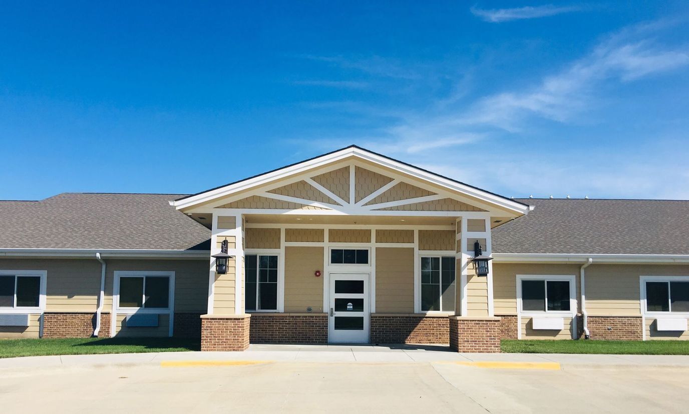 Front view of a modern assisted living facility