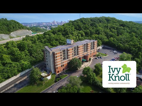 Aerial view of Ivy Knoll facility with logo