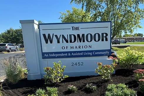 Exterior sign of Wyndmoor of Marion, assisted living community