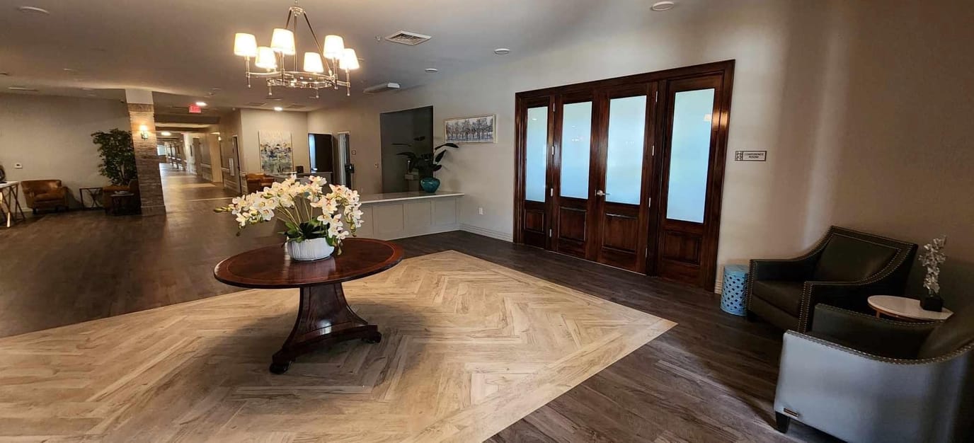 Interior lobby area with seating and decor