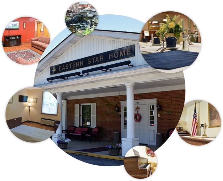 Front entrance of Eastern Star Home with surrounding images