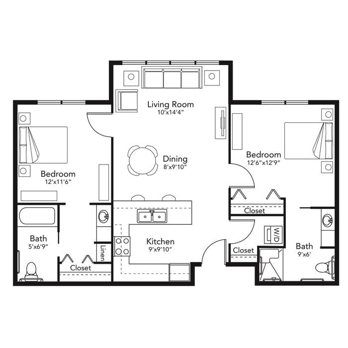 Architectural floor plan of a resident unit