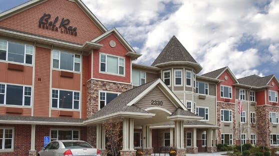 Exterior view of Bel Rae Senior Living facility