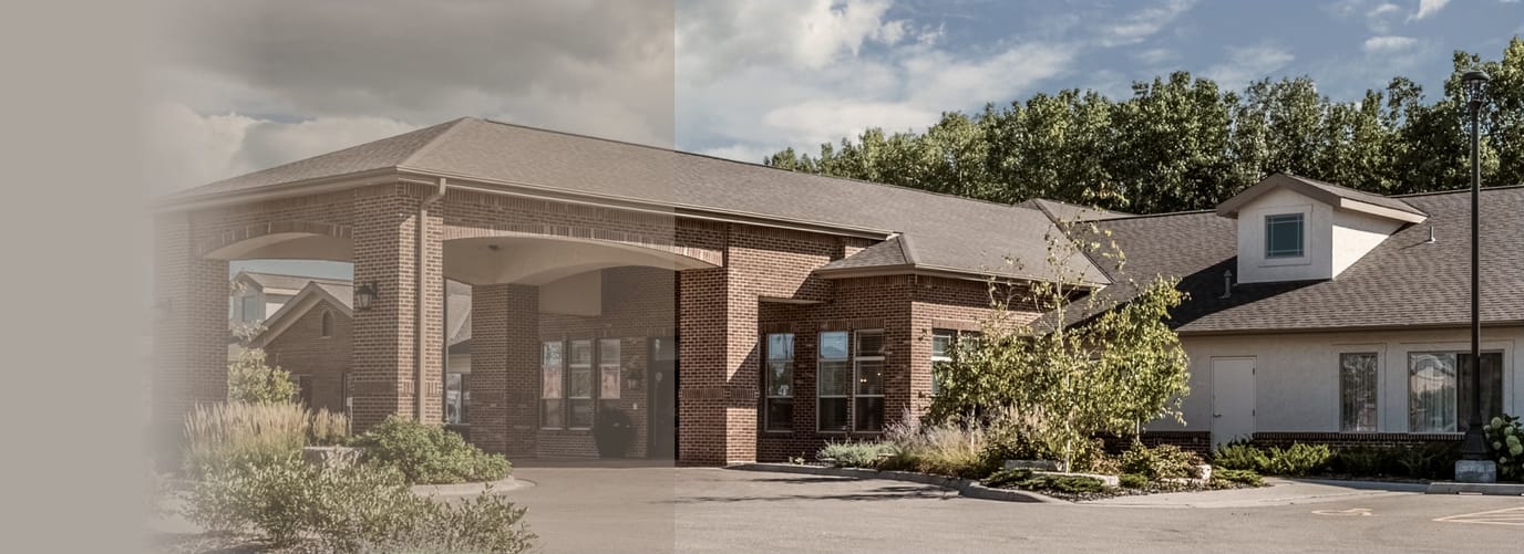 Exterior view of a senior living facility entrance