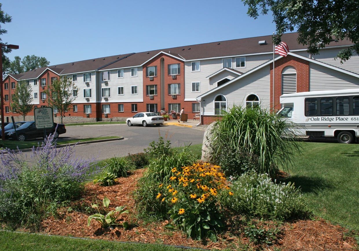 Exterior view of Oak Ridge Place with gardens and building
