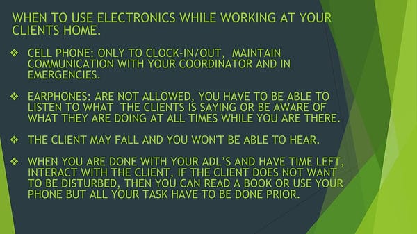 Joynus Care, home care — Guidelines for using electronics in client care settings