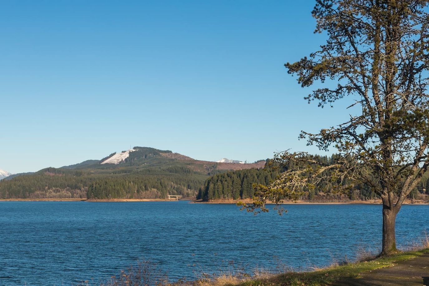 Scenic view of water and mountains