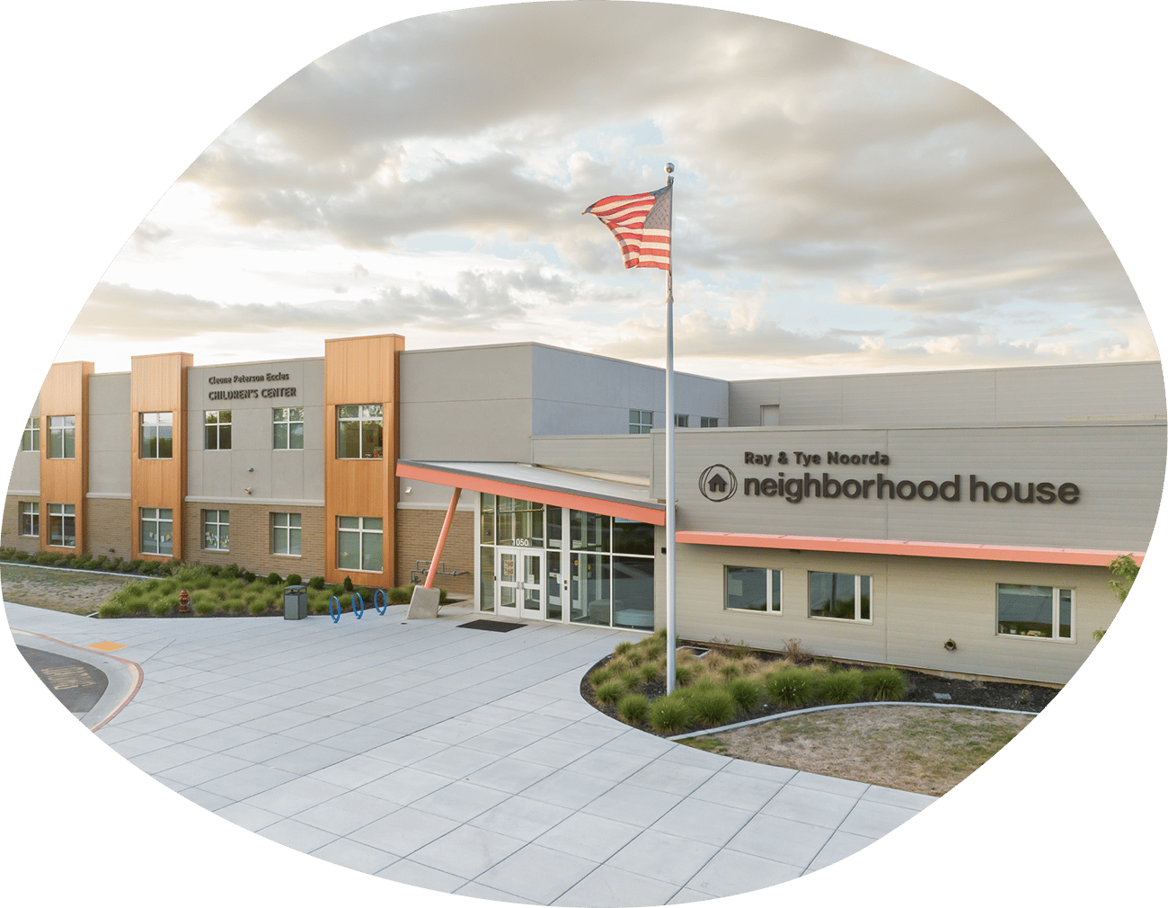 Exterior view of Neighborhood House facility entrance.