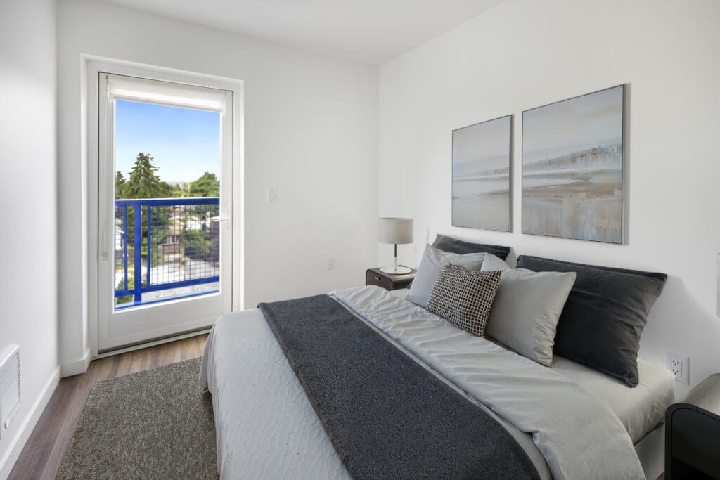 Bright, modern resident room with a view.