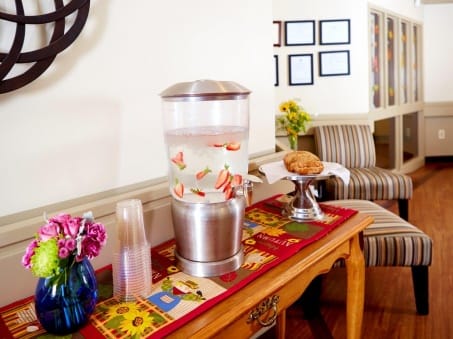 Beverage station with infused water and snacks