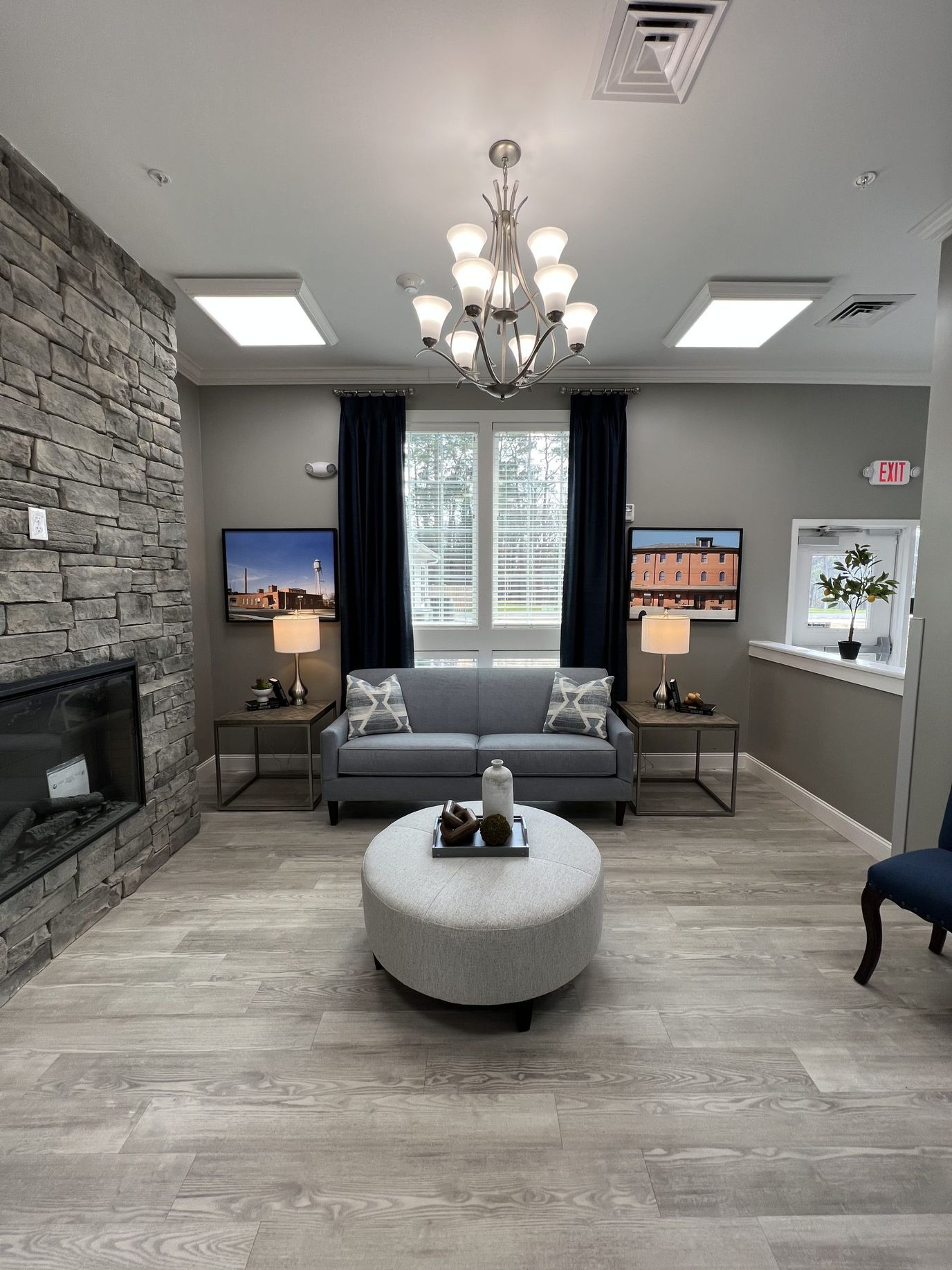 Bright common area with seating and decor