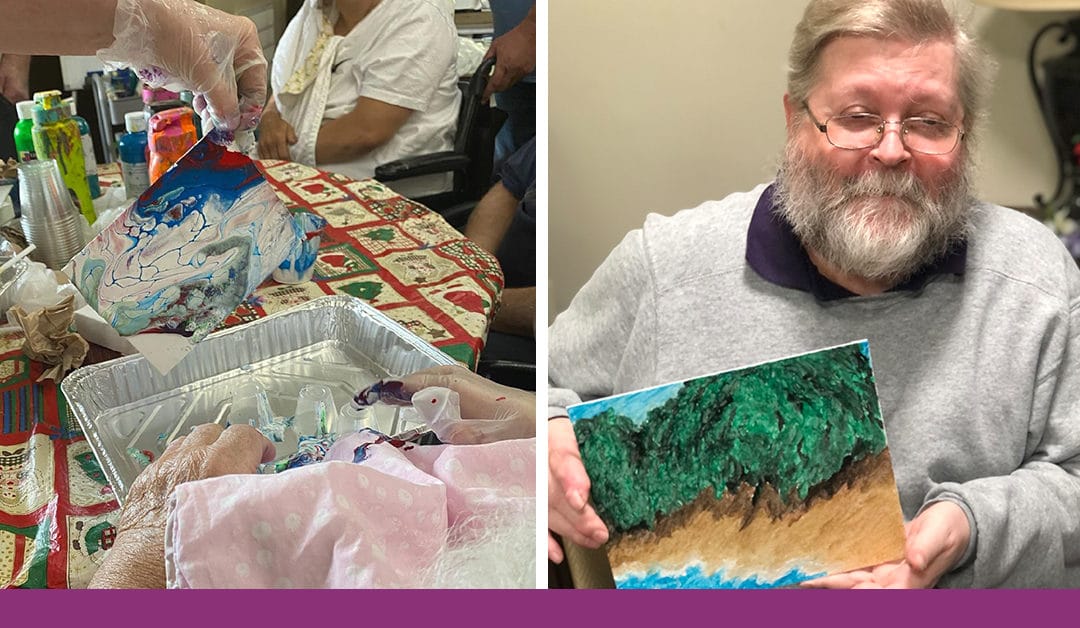 Residents engaging in an art activity