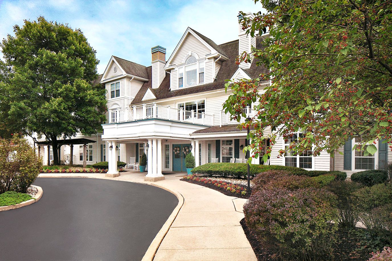 Exterior view of assisted living facility entrance