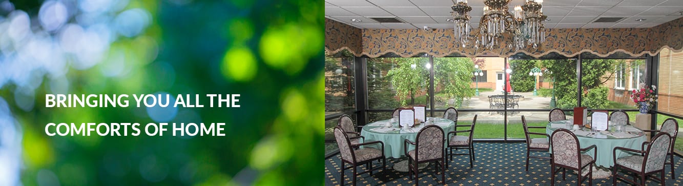 Dining area with tables set for meals
