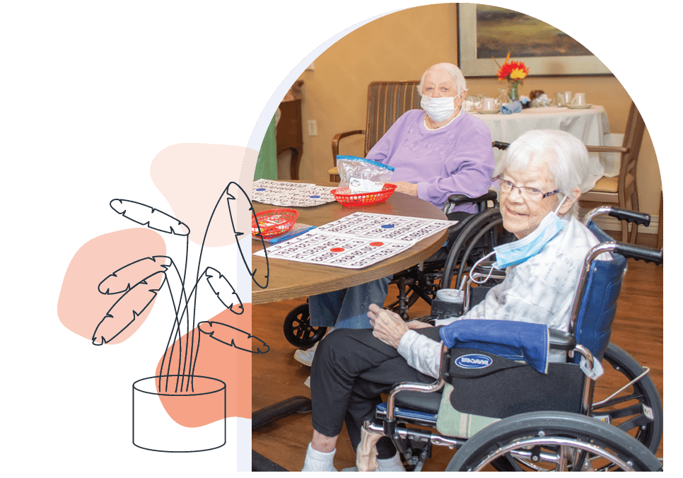 Residents playing bingo in a common area