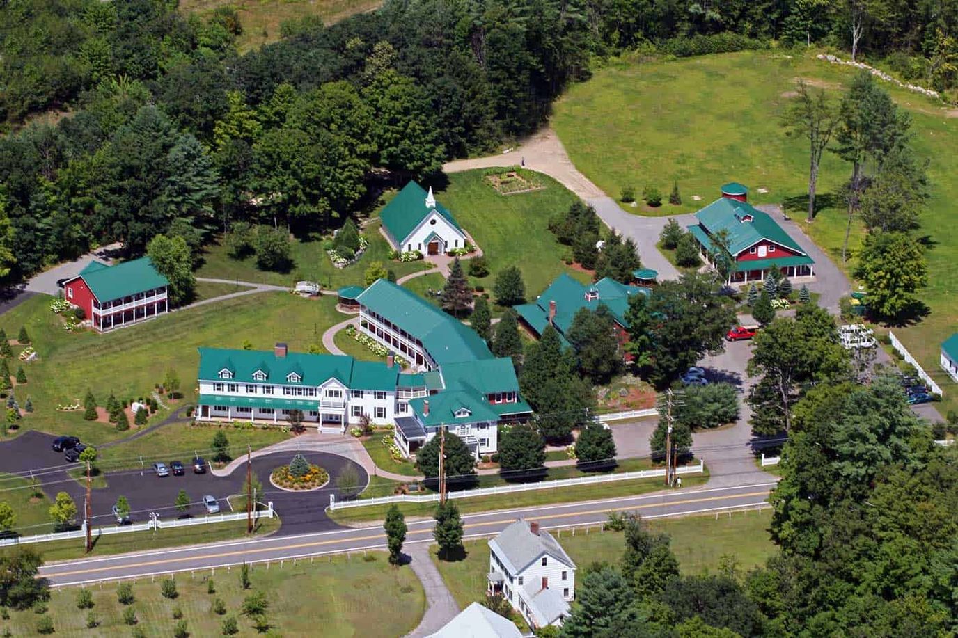 Aerial view of The Plymouth House facility and surrounding grounds