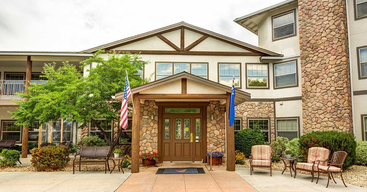 Exterior view of assisted living facility entrance