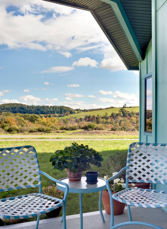 Outdoor seating area with a view of the landscape