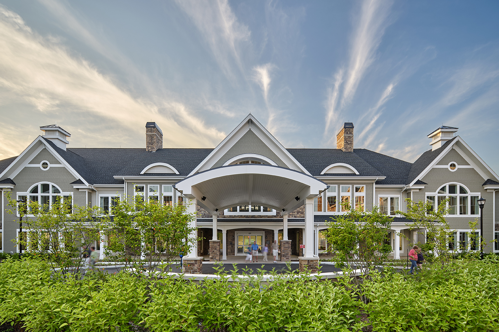 Exterior view of High Point Center for Care at sunset