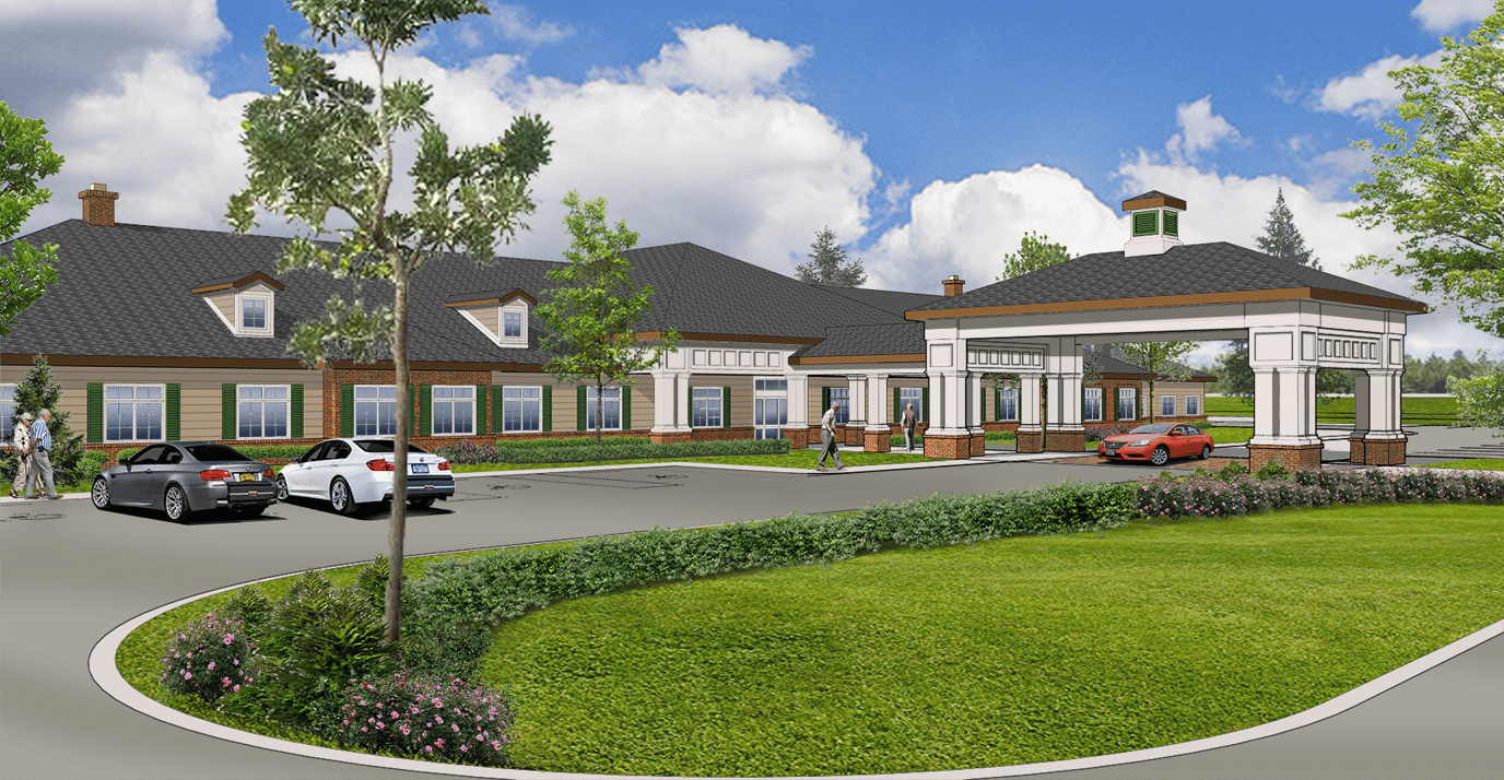 Exterior view of the facility with landscaped entrance