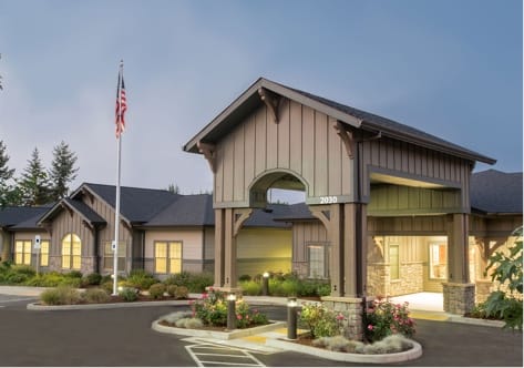 Exterior view of the Windsong at Eola Hills facility entrance