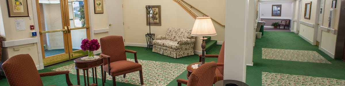 Interior view of a common area with seating and decor