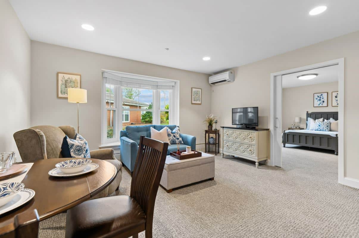 Comfortable living area in a senior living facility