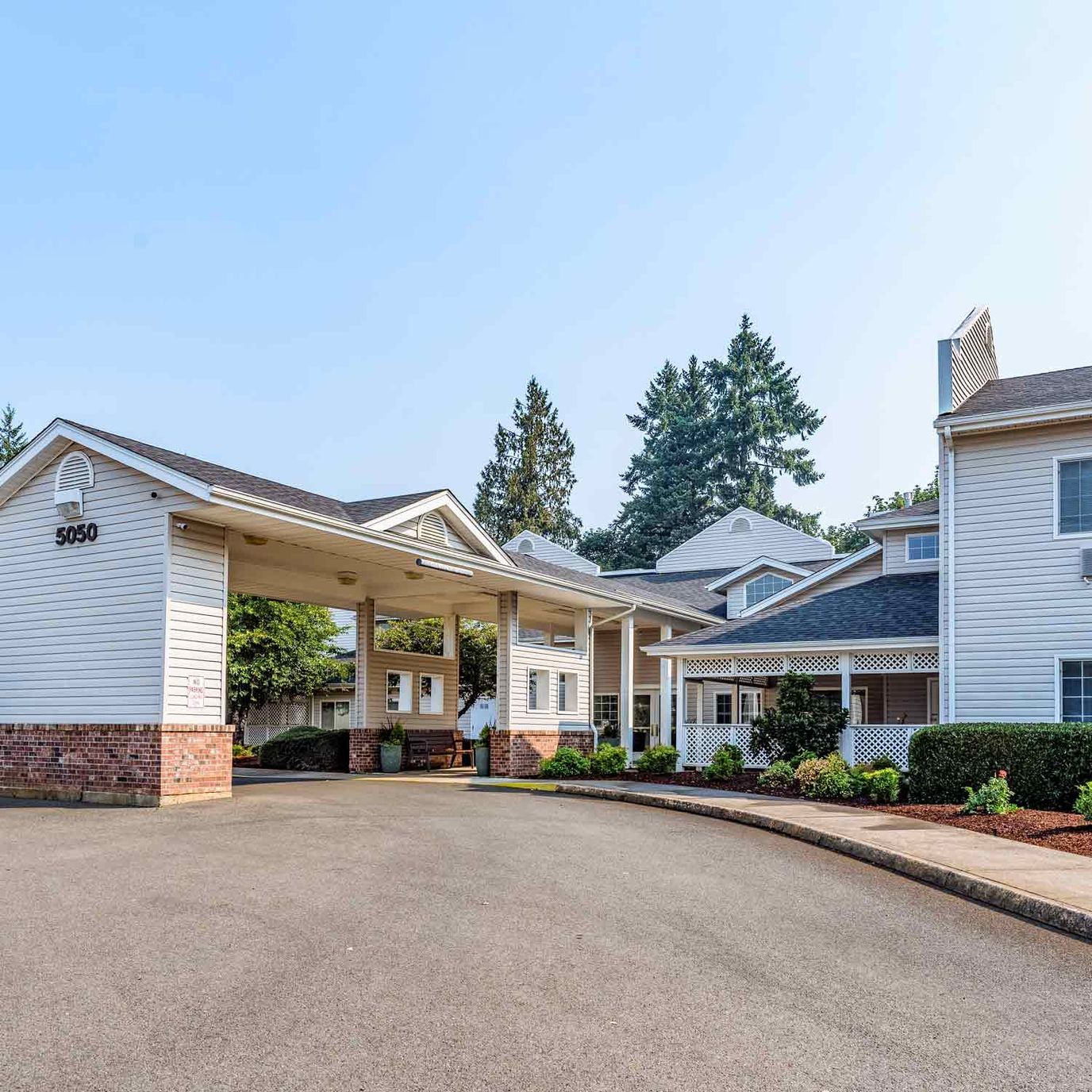 Exterior view of a senior living facility entrance