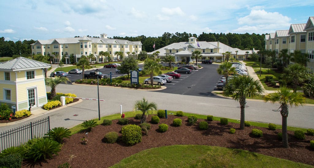 Aerial view of Brightwater Assisted Living facility and grounds