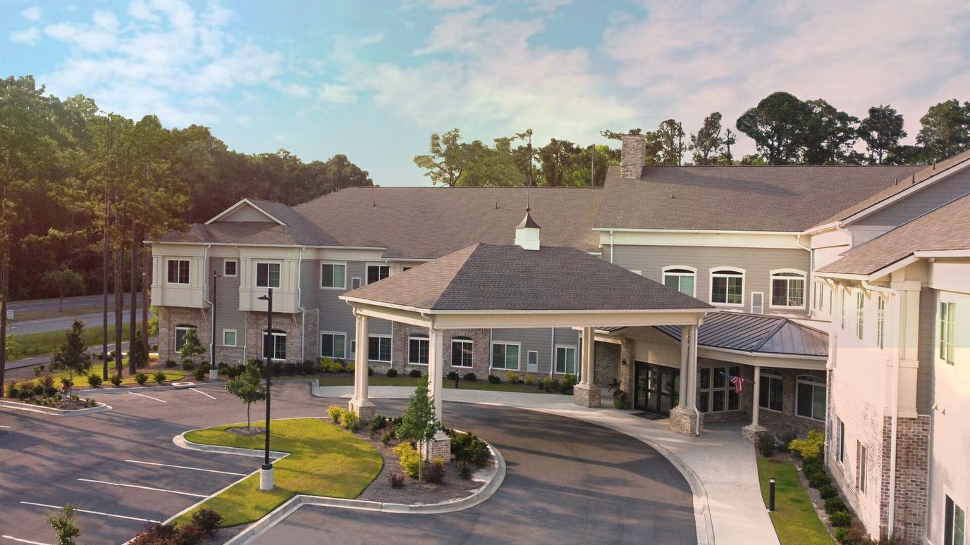 Exterior view of a senior living facility entrance