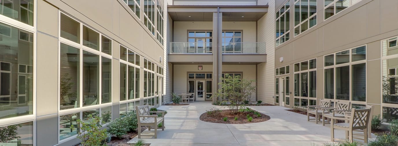 Courtyard area with seating and plants