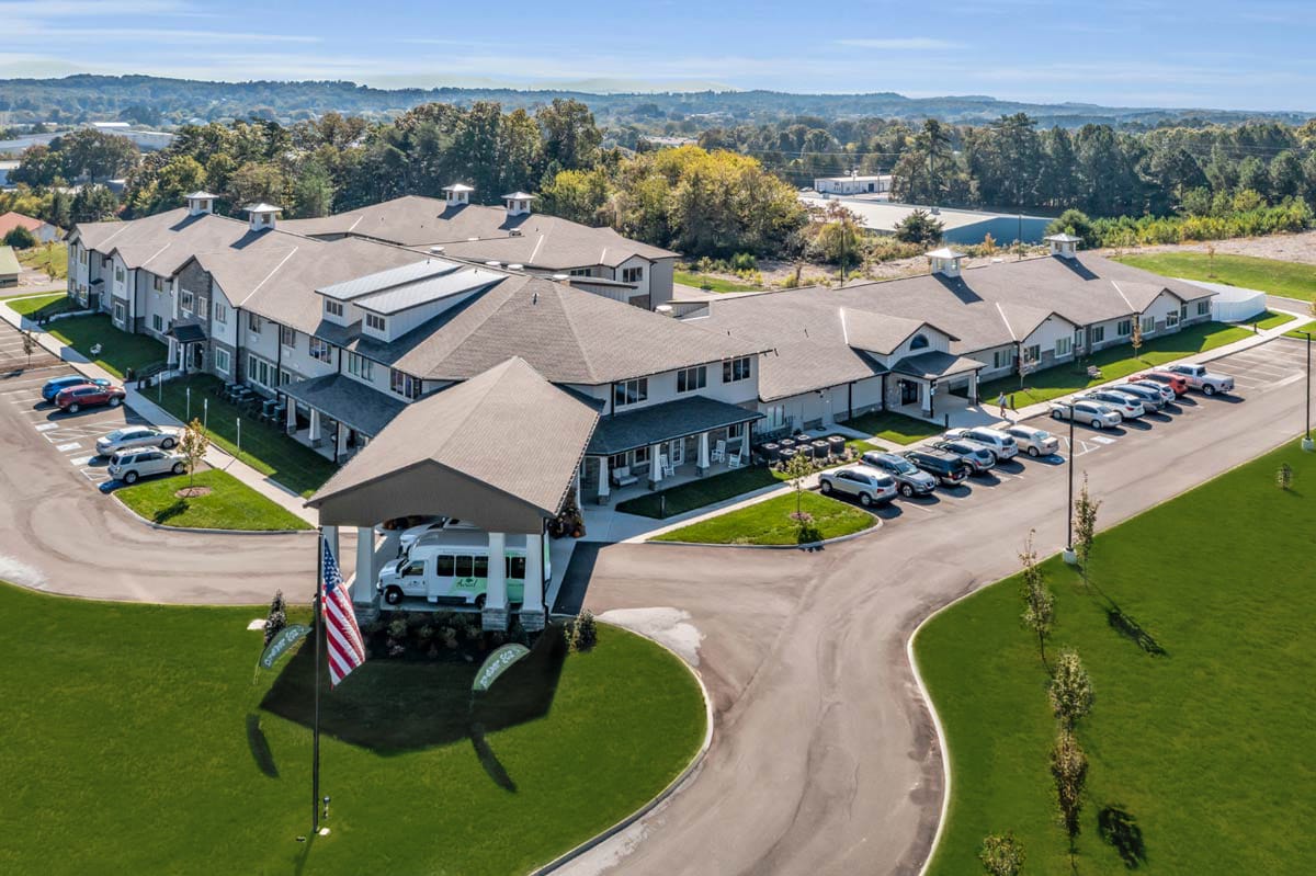 Aerial view of the Avail at Cleveland building and grounds