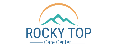 Rocky Top Care Center, Nursing Home in Rocky Top, TN — Rocky Top Care Center logo with mountain and sun design