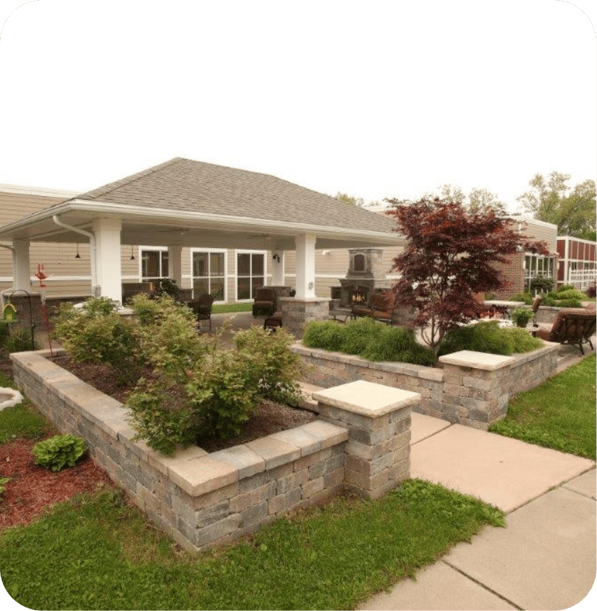 Beautifully landscaped outdoor area with seating