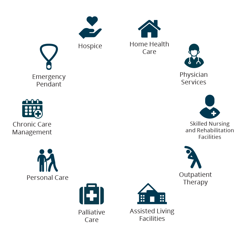 Icons representing senior care services