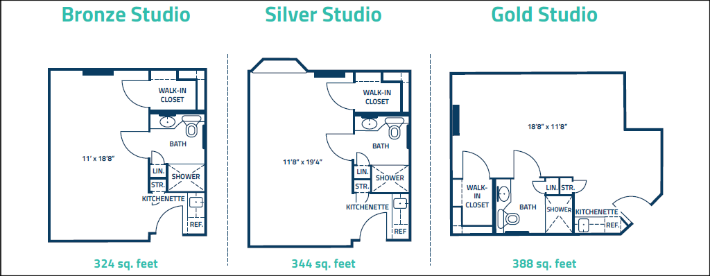 Architectural floor plan of studio apartments