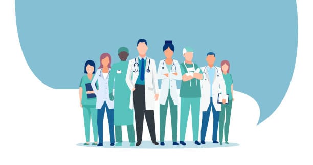 Illustration of diverse medical staff in scrubs