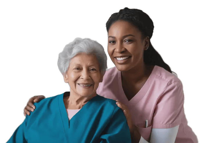 Smiling caregiver with elderly resident